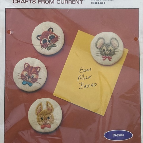 Vintage Crewel Magnet Set Craft Kit, Fiddlesticks by Current, New Old Stock - Picture 1 of 2